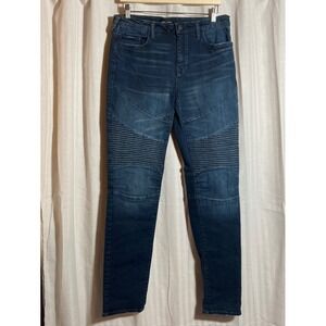 True Religion Rocco Relaxed Skinny Moto Jeans Dark Wash Blue Ribbed Men 33 Biker